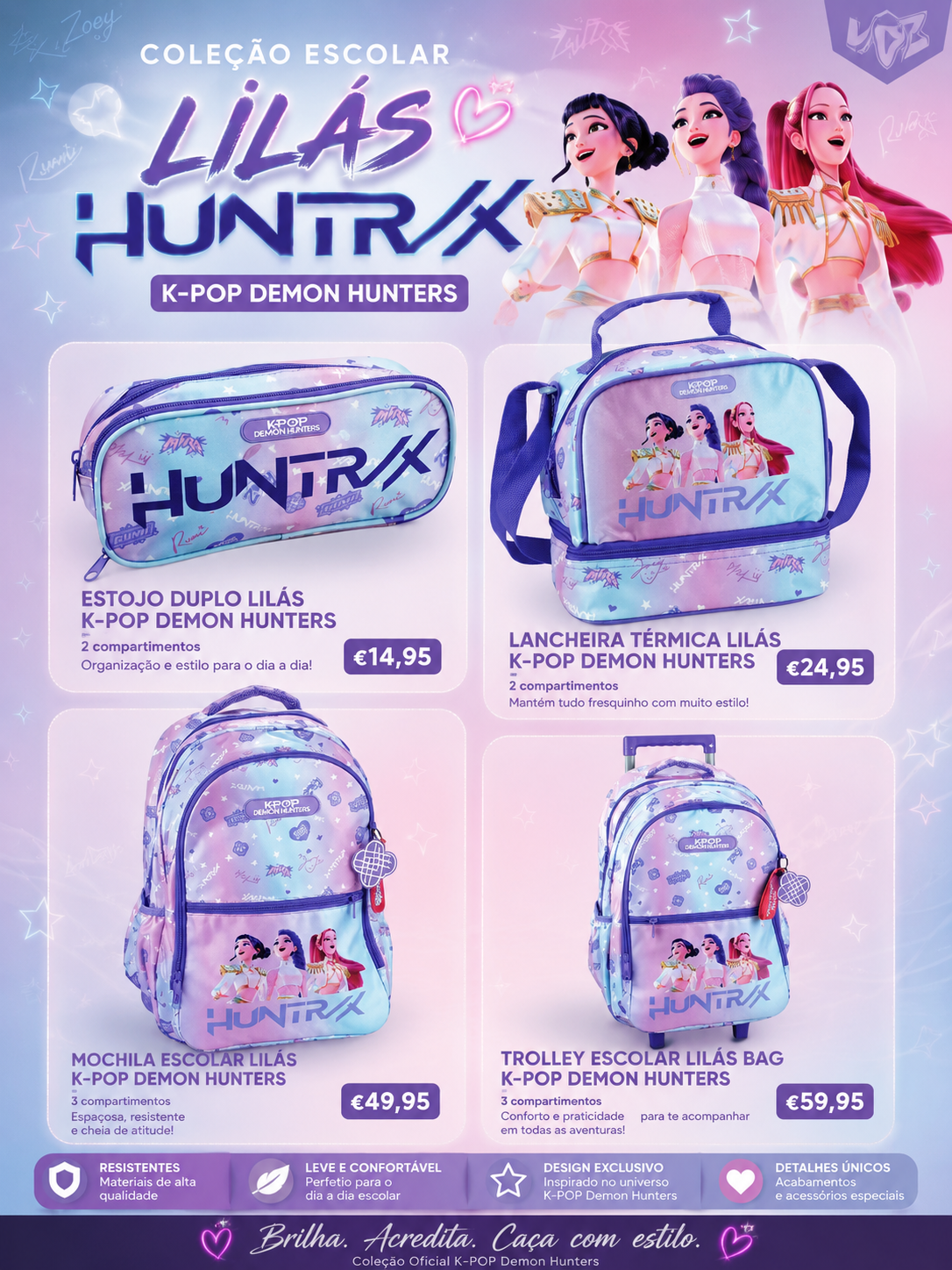 Coleção escolar Lilás K-POP Demon Hunters