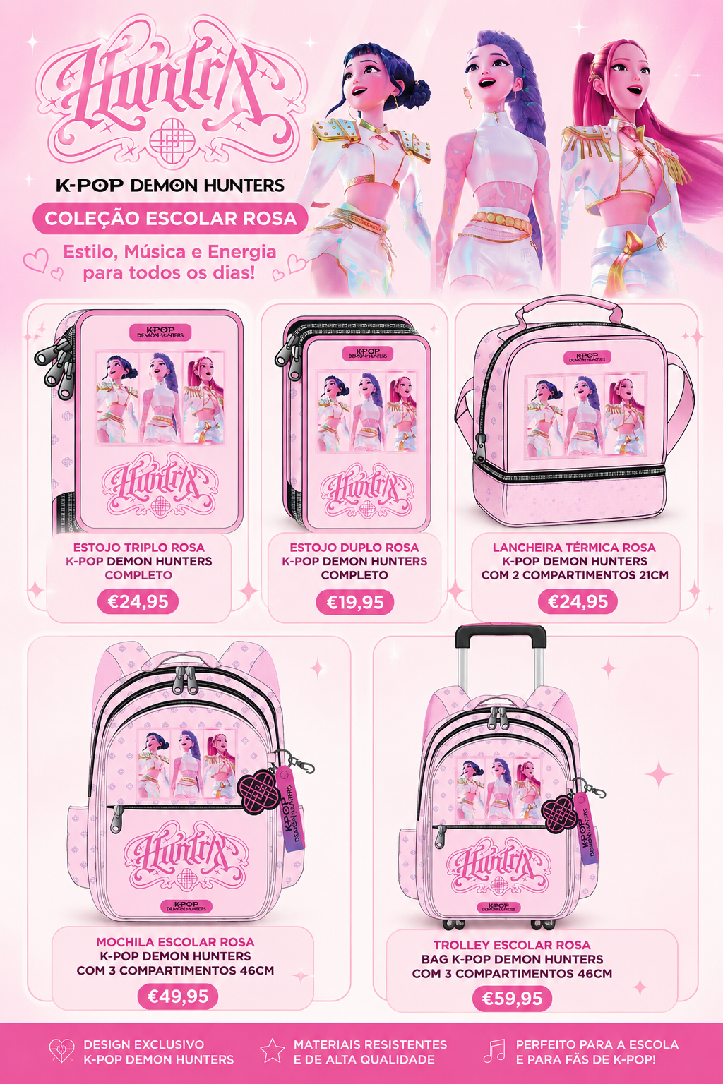 Coleção escolar Rosa K-POP Demon Hunters
