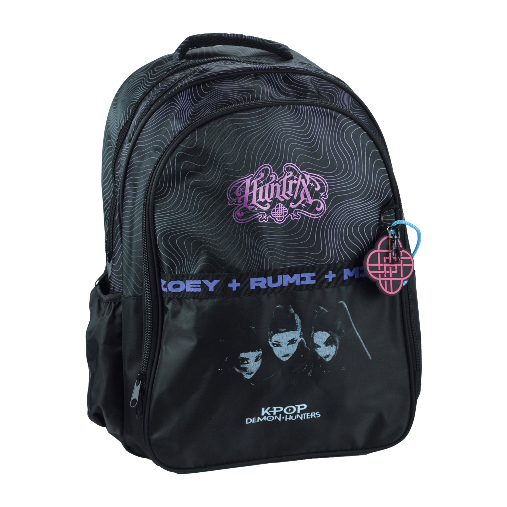 Mochila escolar preta K-POP Demon Hunters com 3 compartimentos 42cm
