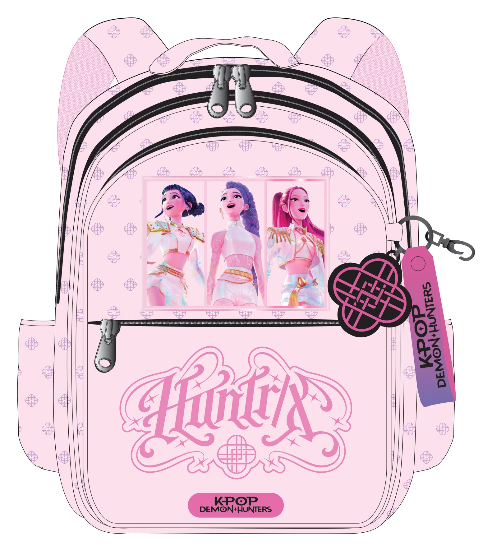 Mochila escolar rosa K-POP Demon Hunters com 3 compartimentos 46cm