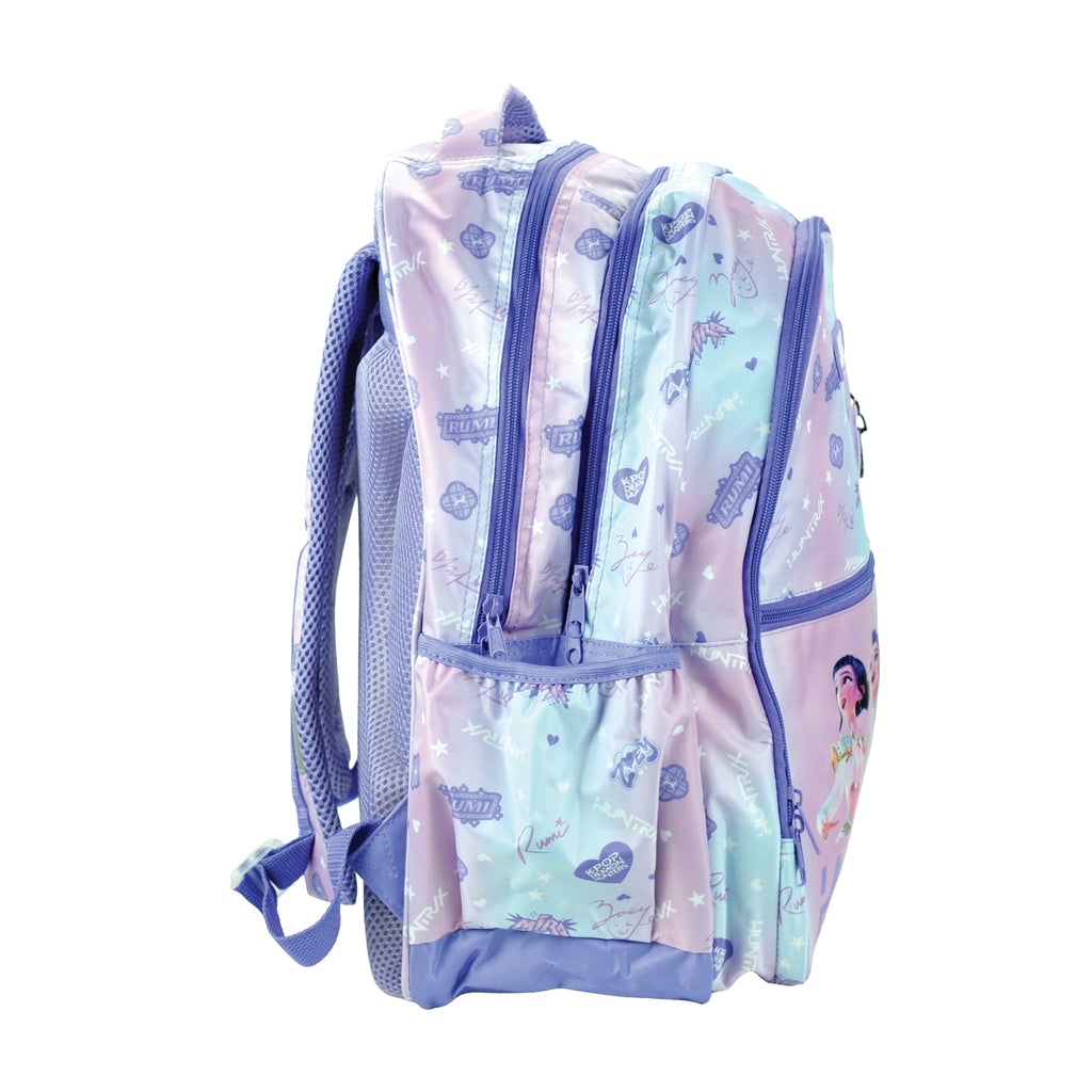 Mochila escolar lilás K-POP Demon Hunters com 3 compartimentos 46cm