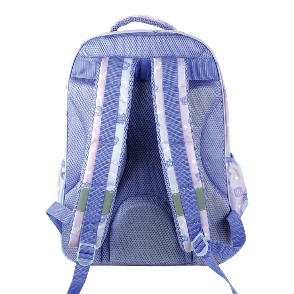 Mochila escolar lilás K-POP Demon Hunters com 3 compartimentos 46cm