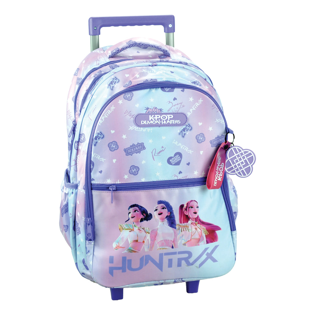 Trolley escolar lilás Bag K-POP Demon Hunters com 3 compartimentos