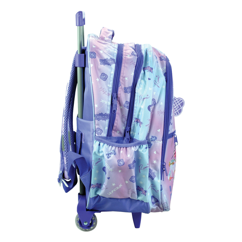 Trolley escolar lilás Bag K-POP Demon Hunters com 3 compartimentos