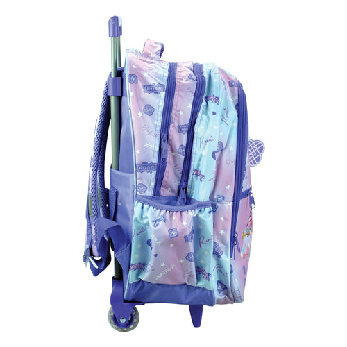 Trolley escolar lilás Bag K-POP Demon Hunters com 3 compartimentos