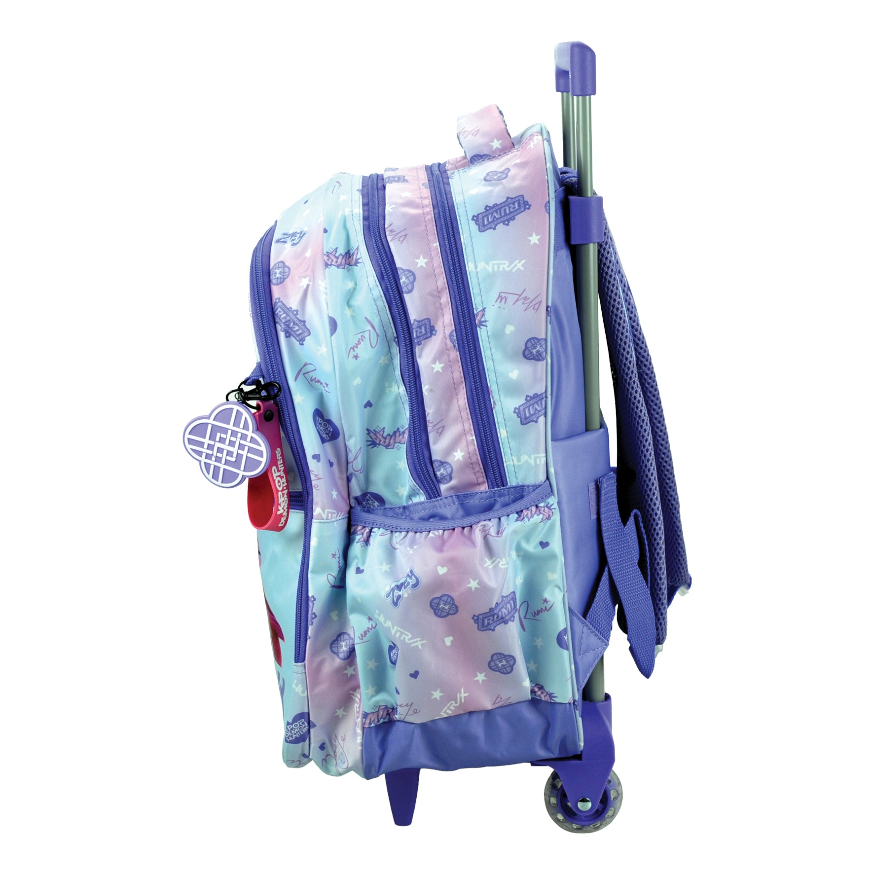 Trolley escolar lilás Bag K-POP Demon Hunters com 3 compartimentos