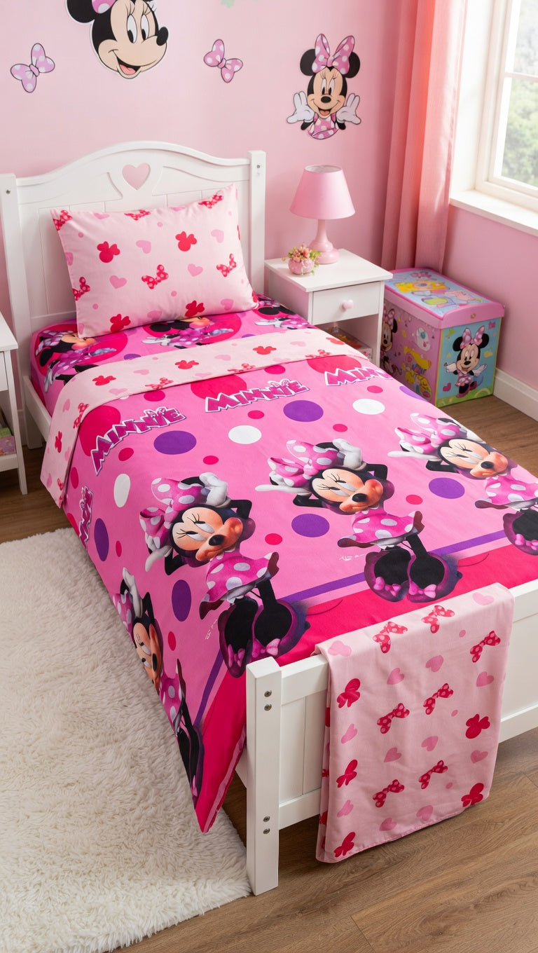 Jogo de lençóis Infantil Minnie Mouse Disney Rosa com Bolinhas — imagem principal