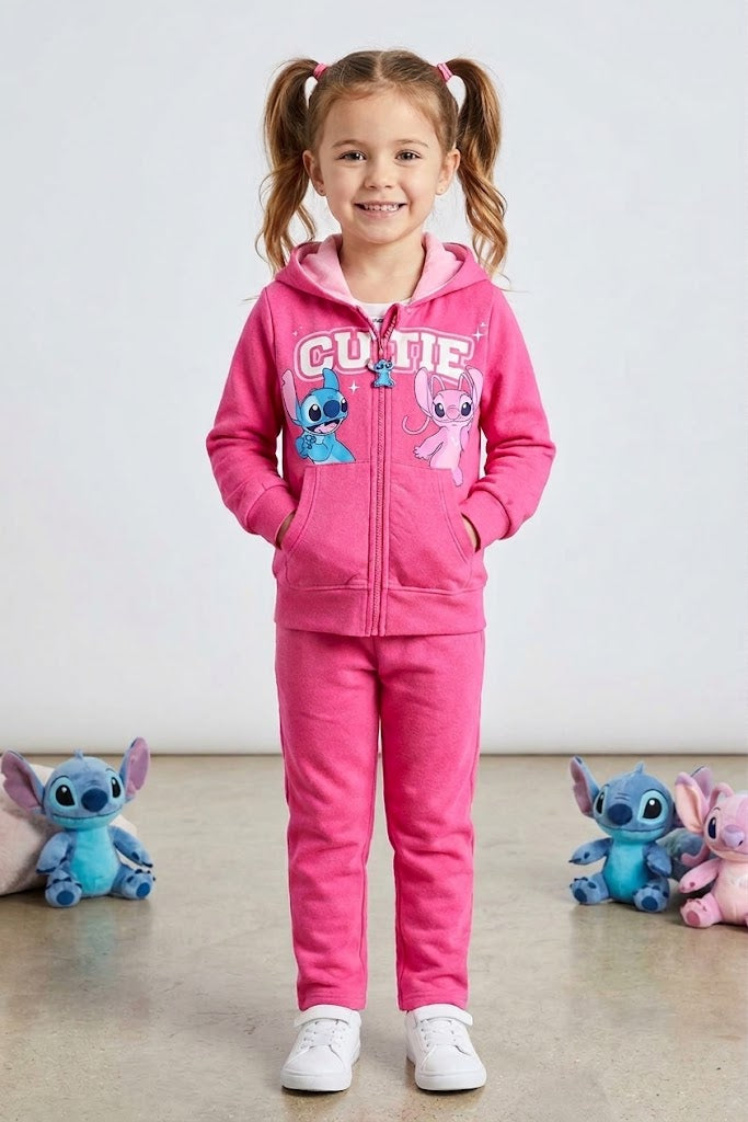 Fato de Treino Stitch & Angel Rosa com Capuz – Outono/Inverno