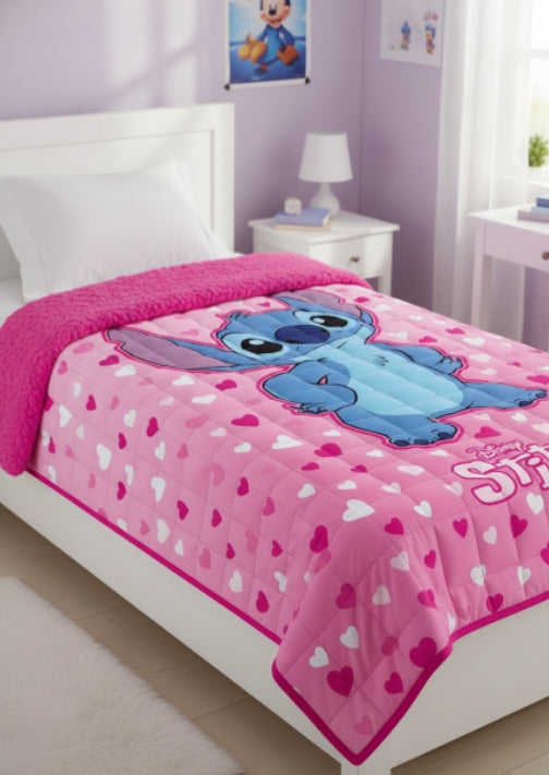 Edredão c/sherpa Stitch Rosa