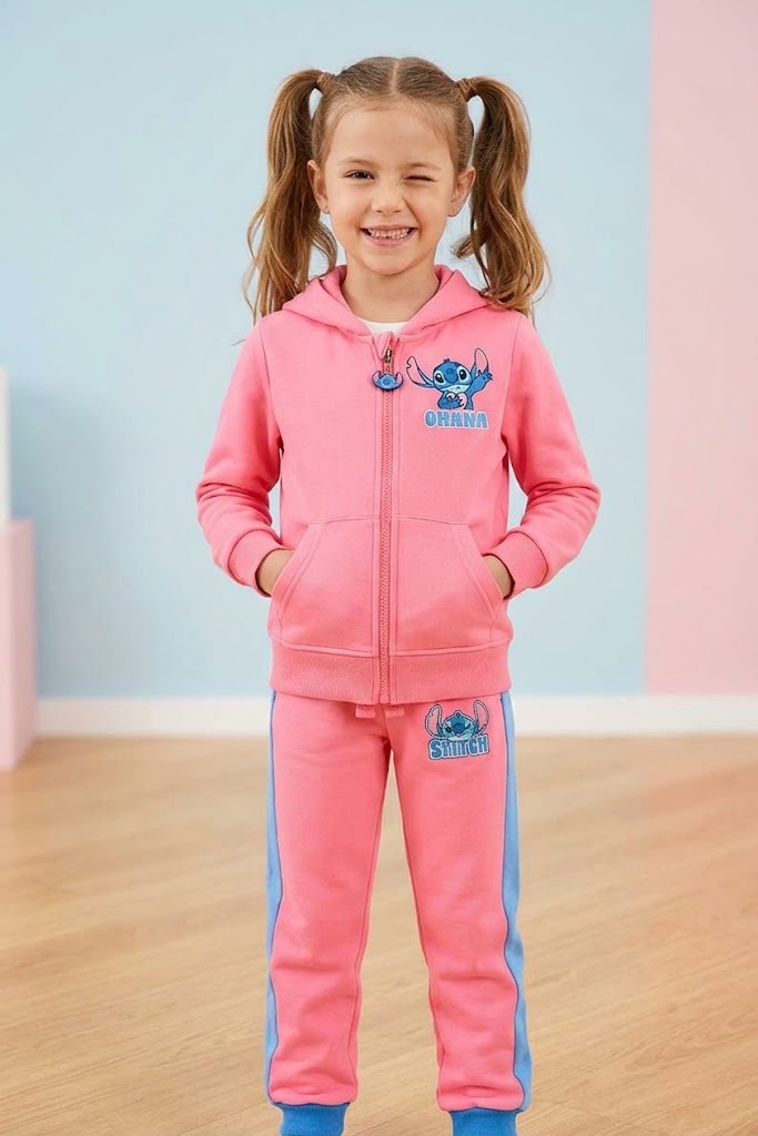 Fato de Treino Lilo & Stitch Rosa com Capuz – Outono/Inverno