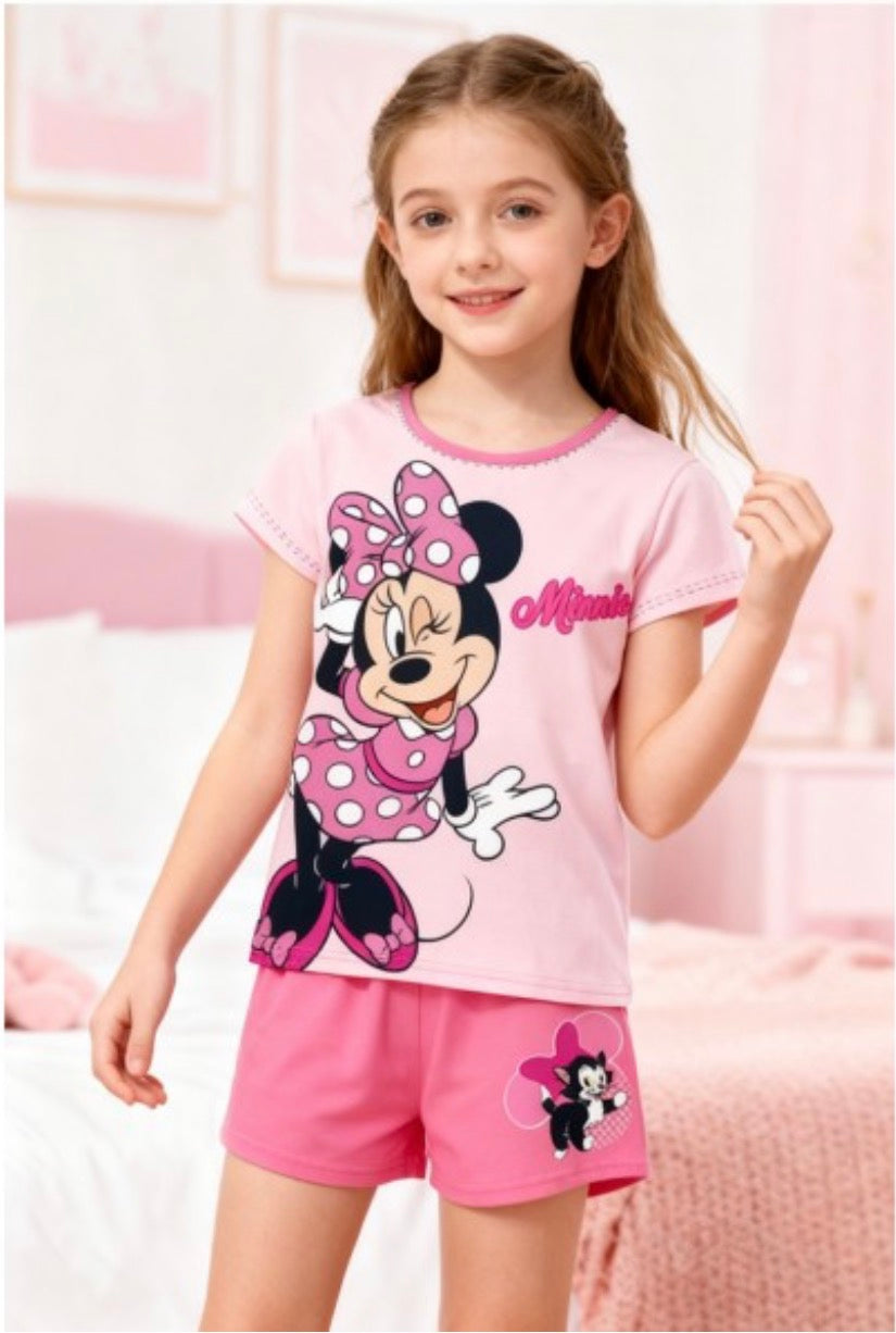 Pijama Minnie Infantil T-Shirt + Calções 100% poliéster