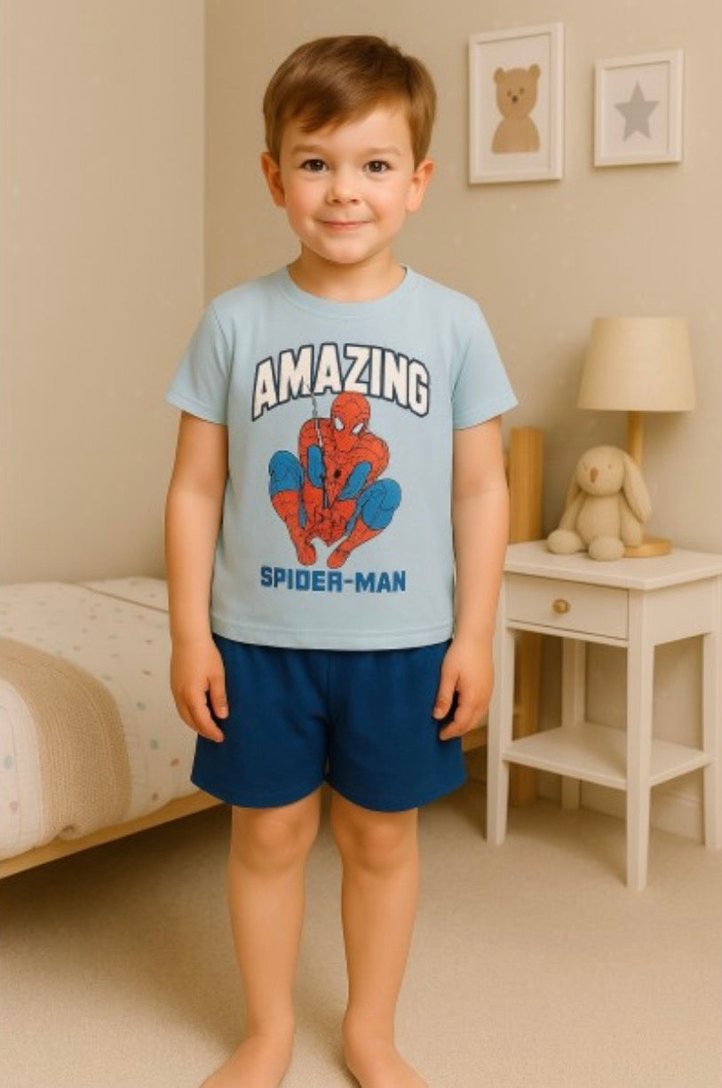 Pijama Spiderman Infantil T-Shirt + Calções 100% Algodão