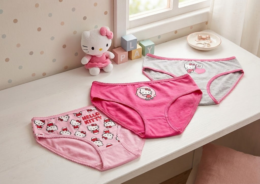 Pack de 3 Cuecas Infantis Hello Kitty Rosa – 100% Algodão