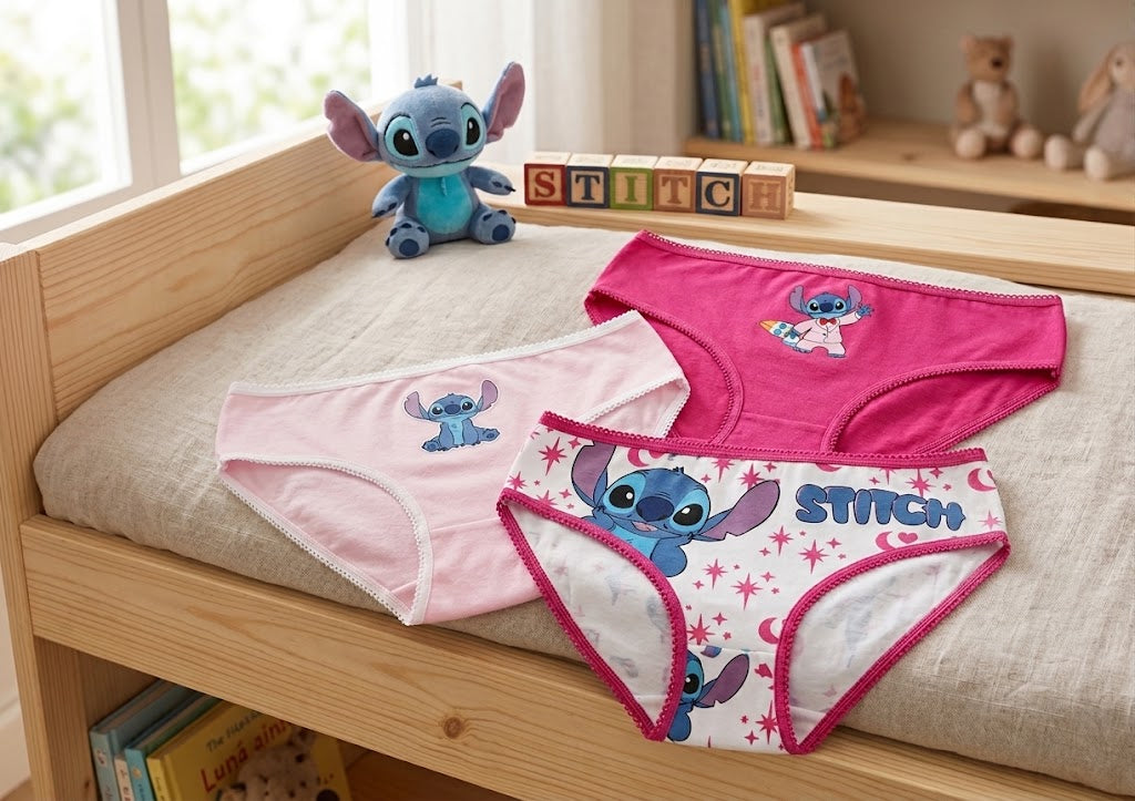 Pack de 3 Cuecas Infantis Lilo & Stitch Rosa – 100% Algodão
