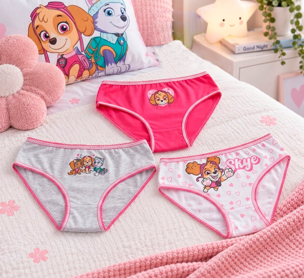 Pack de 3 Cuecas Infantis Skye Rosa – 100% Algodão