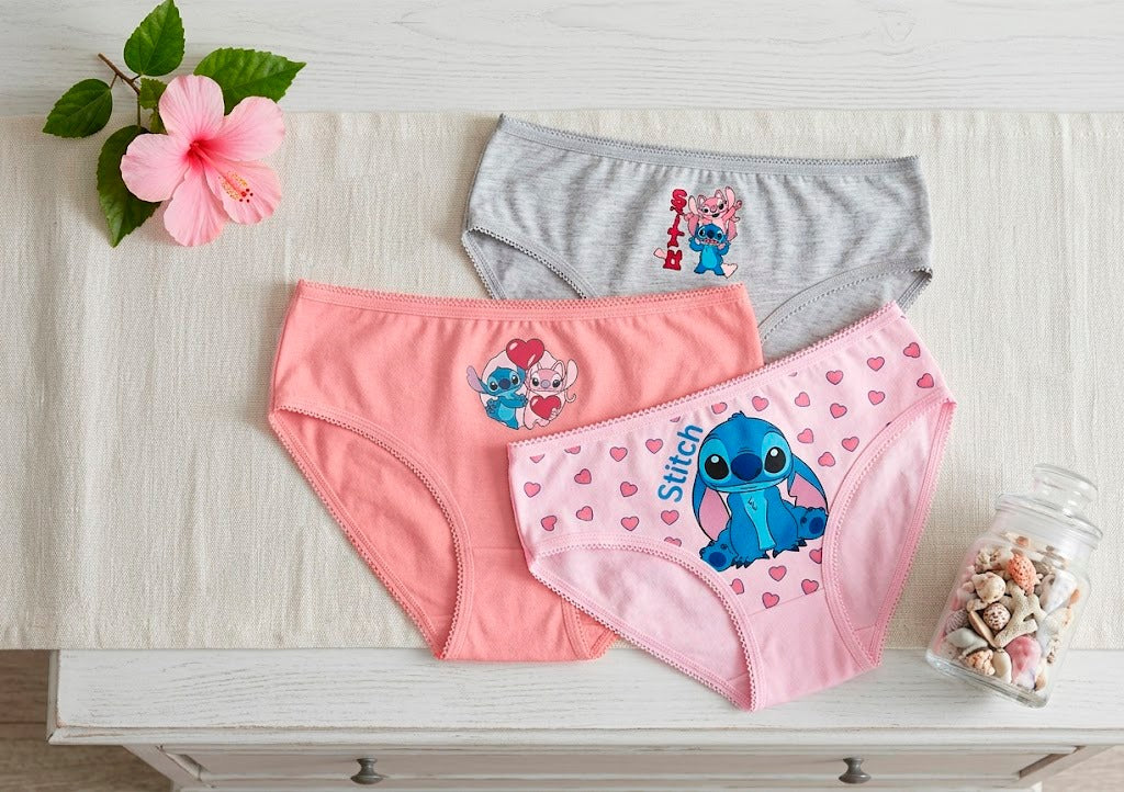 Pack de 3 Cuecas Infantis Lilo & Stitch Rosa – 100% Algodão