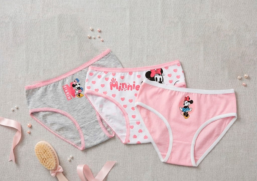 Pack de 3 Cuecas Infantis Minnie Rosa – 100% Algodão
