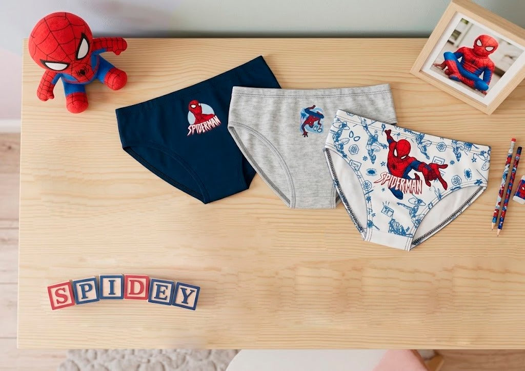 Pack de 3 Cuecas Infantis Spider-Man Azul/Cinza – 100% Algodão