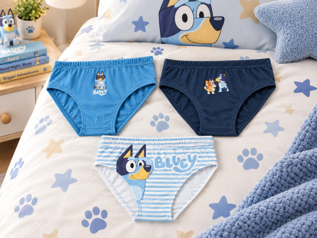 Pack de 3 Cuecas Infantis Bluey Azul – 100% Algodão