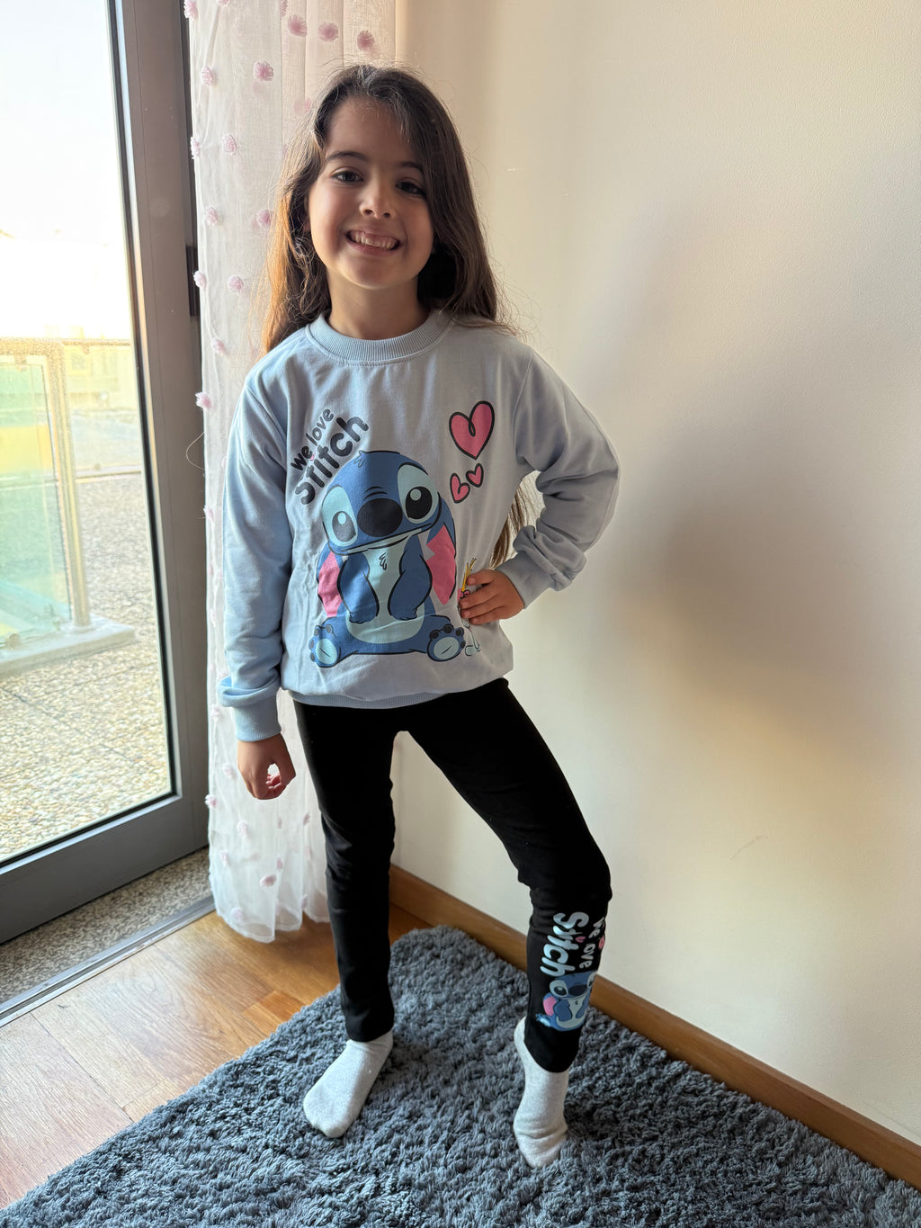 Conjunto Stitch Azul Claro – Camisola + Leggings