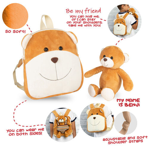 Mochila reversível + peluche Ursinho Benji 25cm