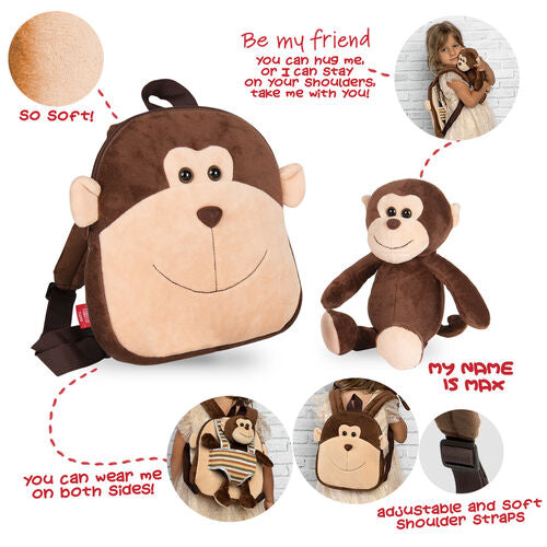 Mochila reversível + peluche Macaco Max 25cm