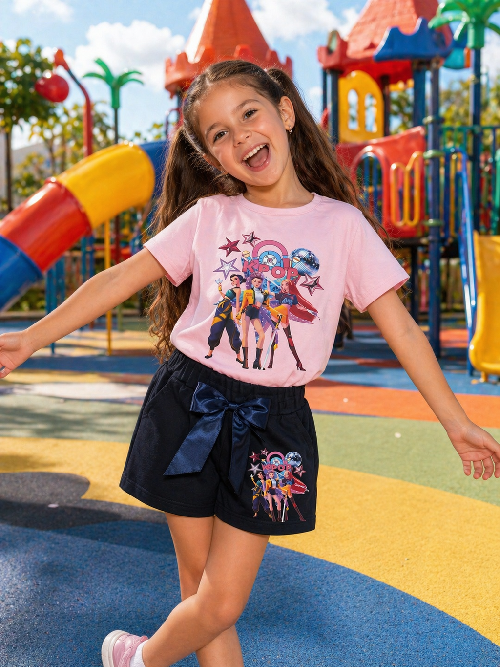 Conjunto K-Pop Camiseta + Pantalones Cortos con Lazo