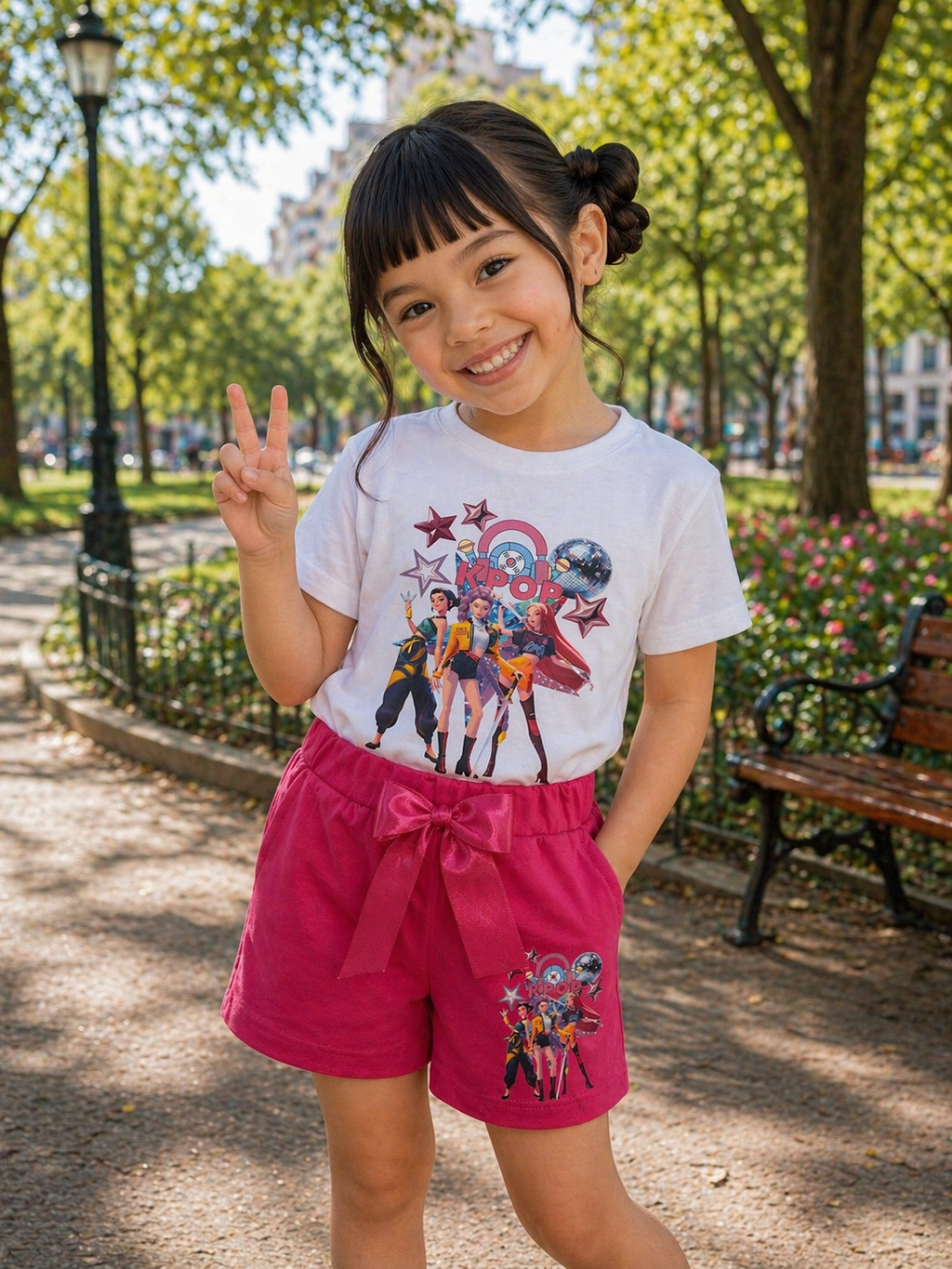 Conjunto K-Pop Camiseta + Pantalones Cortos con Lazo