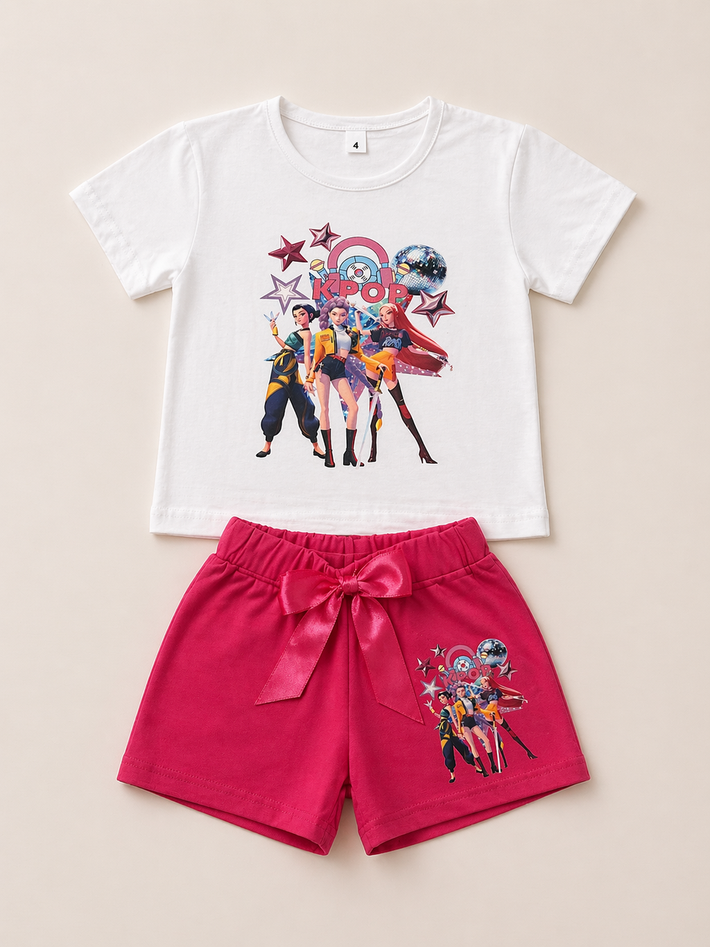 Conjunto K-Pop Camiseta + Pantalones Cortos con Lazo