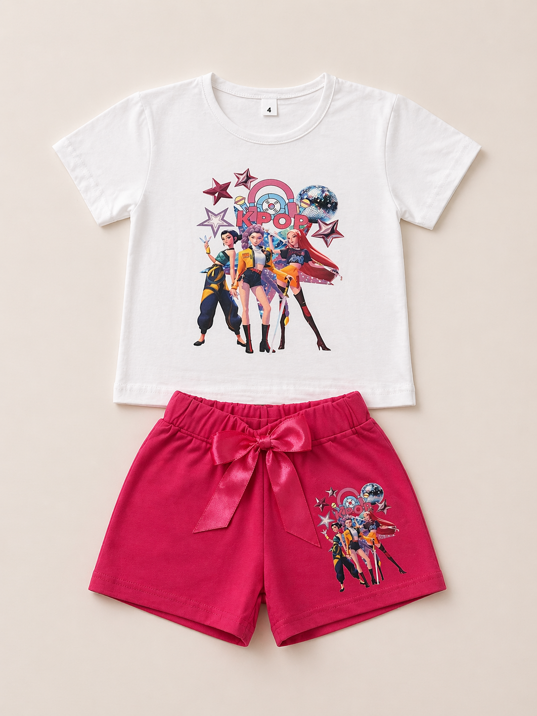 Conjunto K-Pop T-Shirt + Calções com Laço