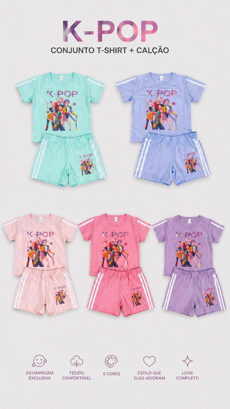 Conjunto K-Pop T-Shirt + Calções 5 cores