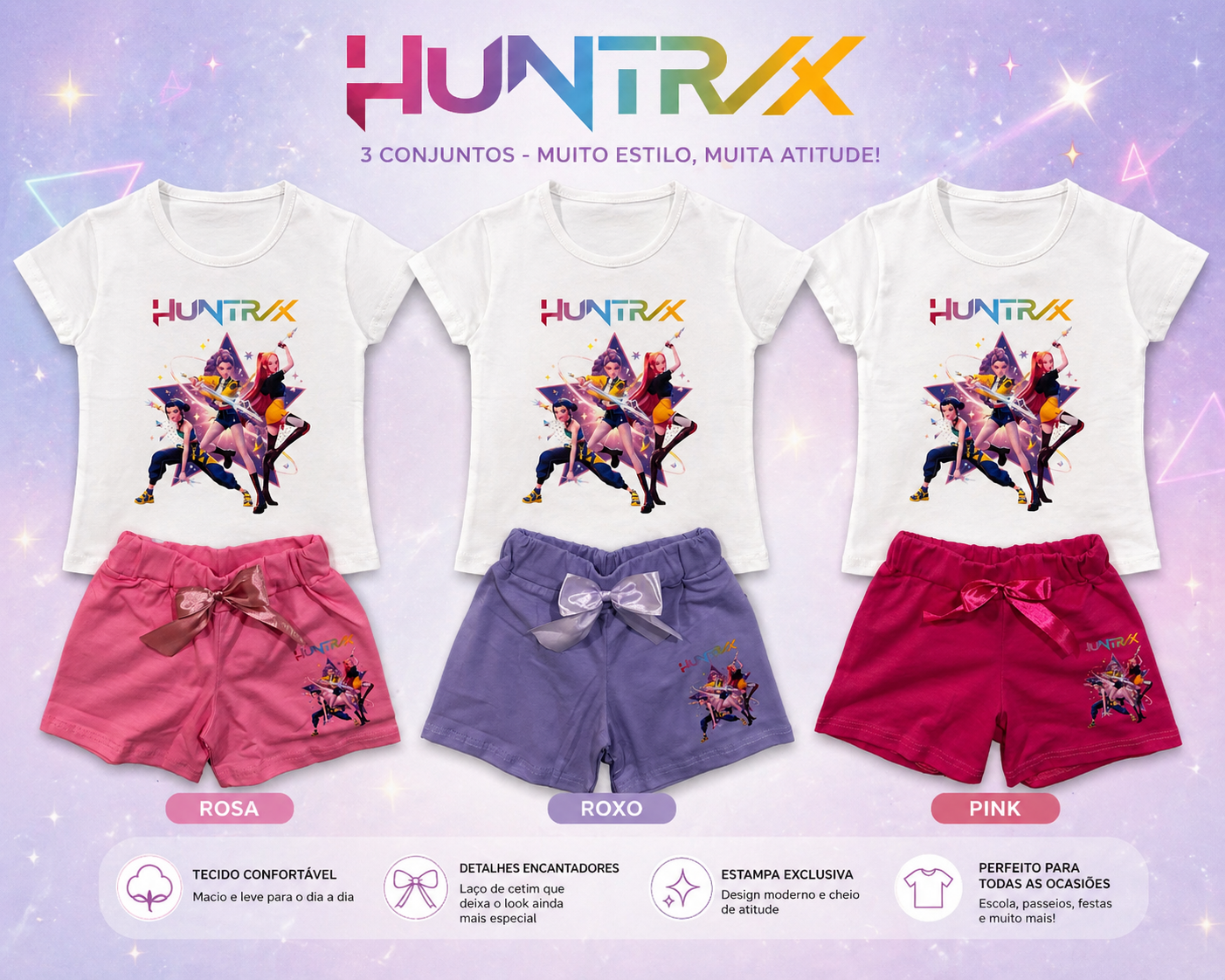 Conjunto K-POP T-Shirt + Calções com laço (3 cores)