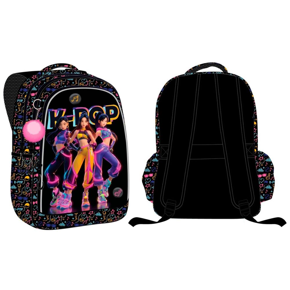 Mochila com porta-chaves pompom + pins em metal KPop 43cm