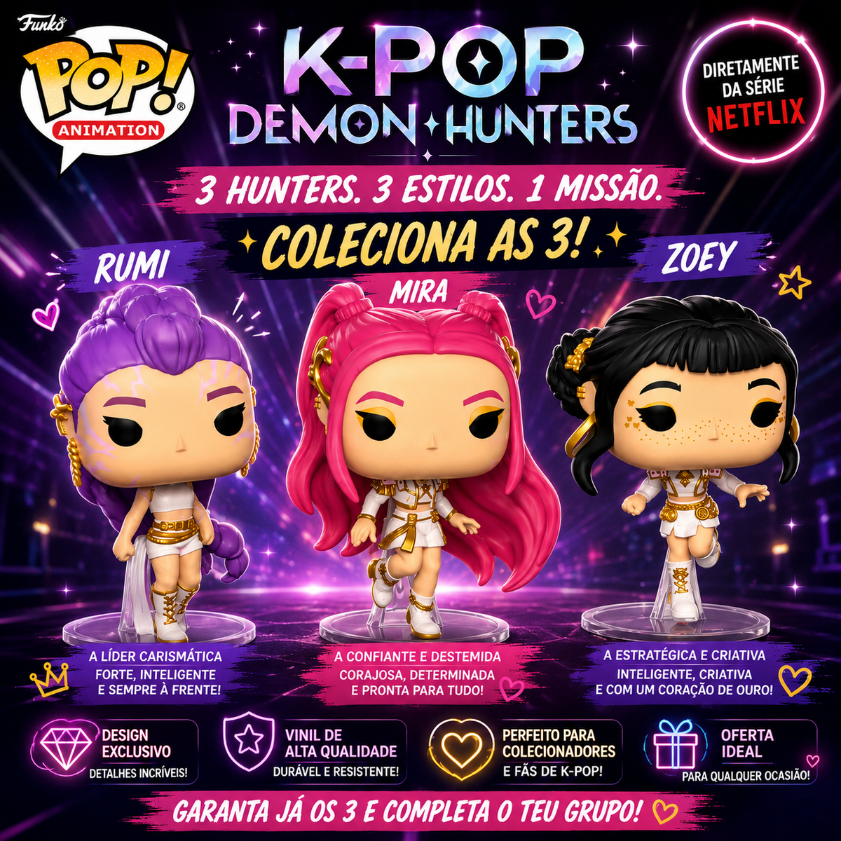 Set de 3 figuras POP K-POP Demon Hunters