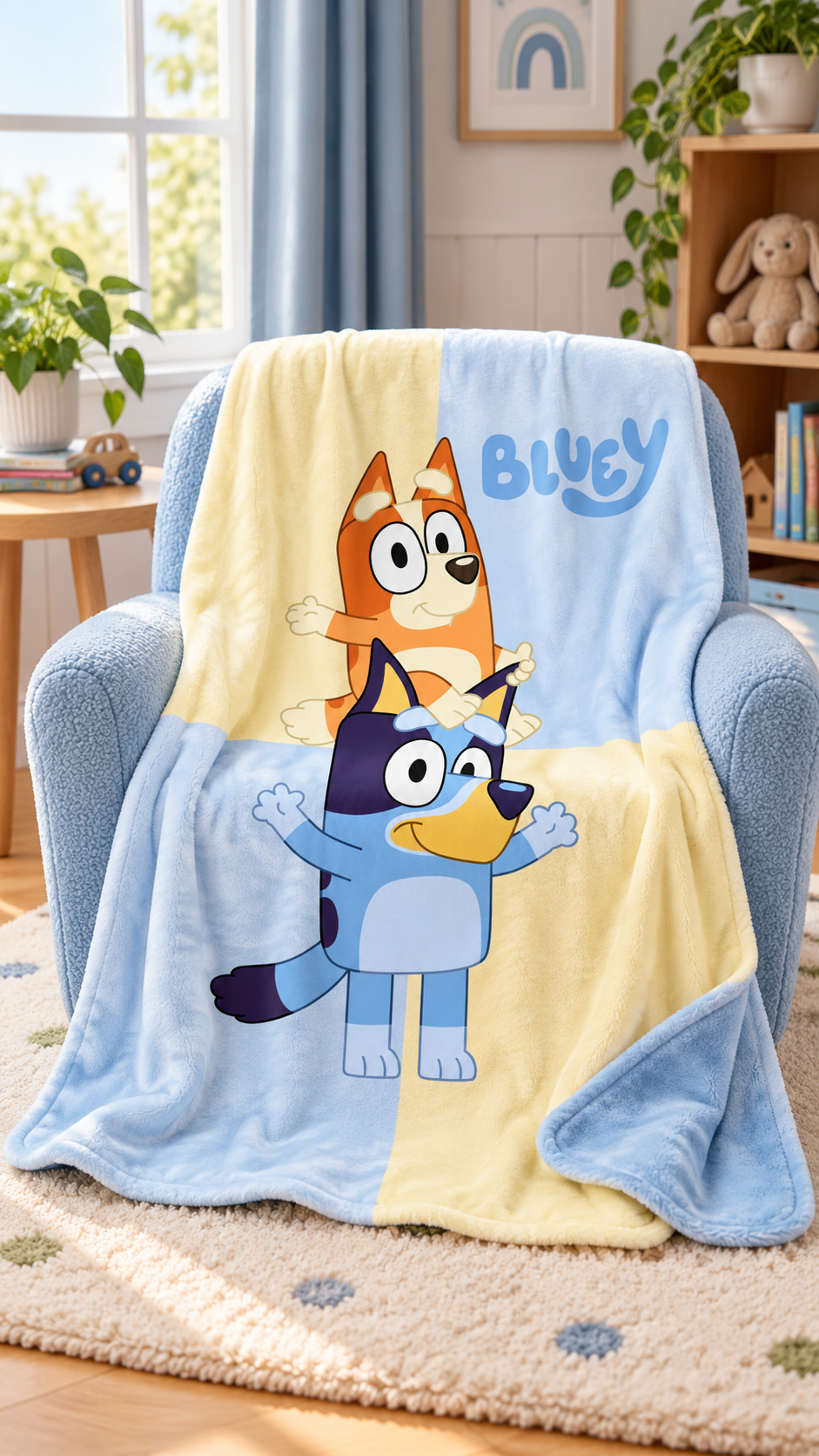 Manta Polar Coralina Bluey e Bingo 120 × 150 cm