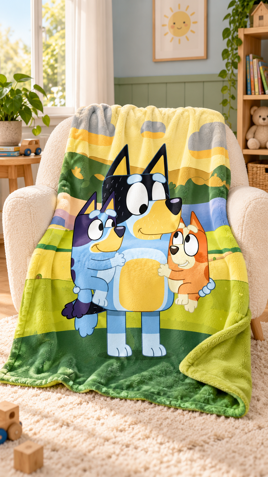 Manta Polar Coralina Bluey, Bingo e Bandit 120 × 150 cm