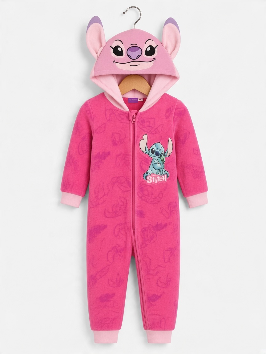 Pijama Macacão de Coralina Angel Rosa com Capuz — imagem 2