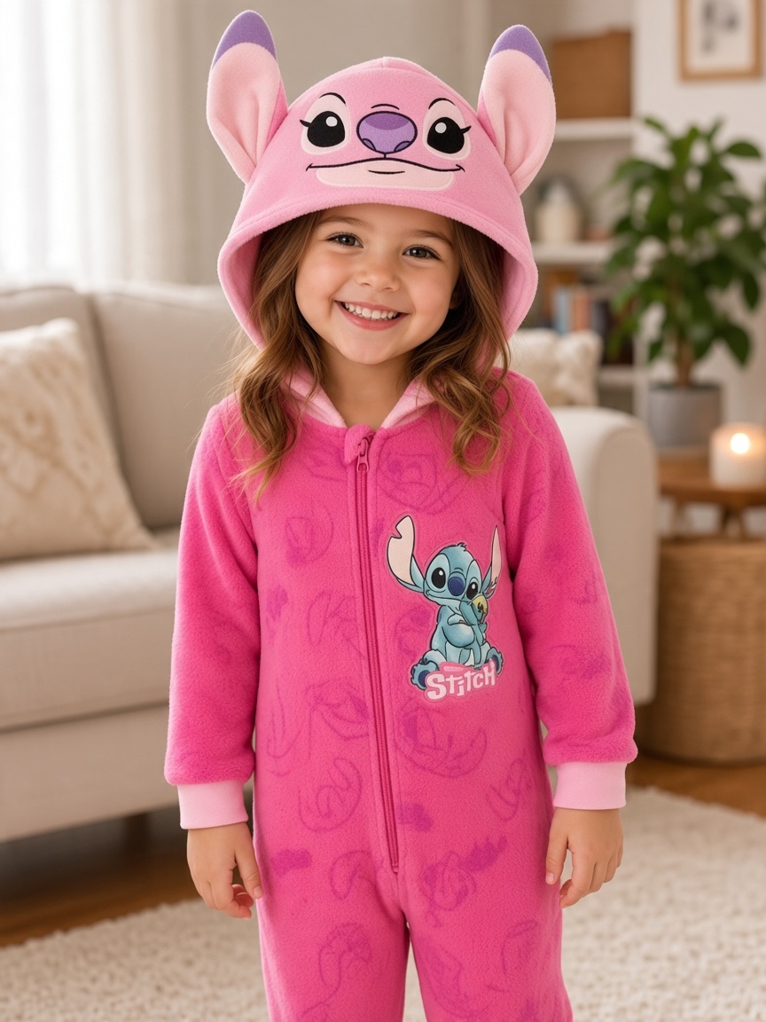 Pijama Macacão de Coralina Angel Rosa com Capuz — imagem principal