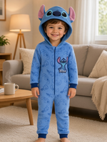 Pijama Macacão de Coralina Stitch Azul com Capuz — imagem principal