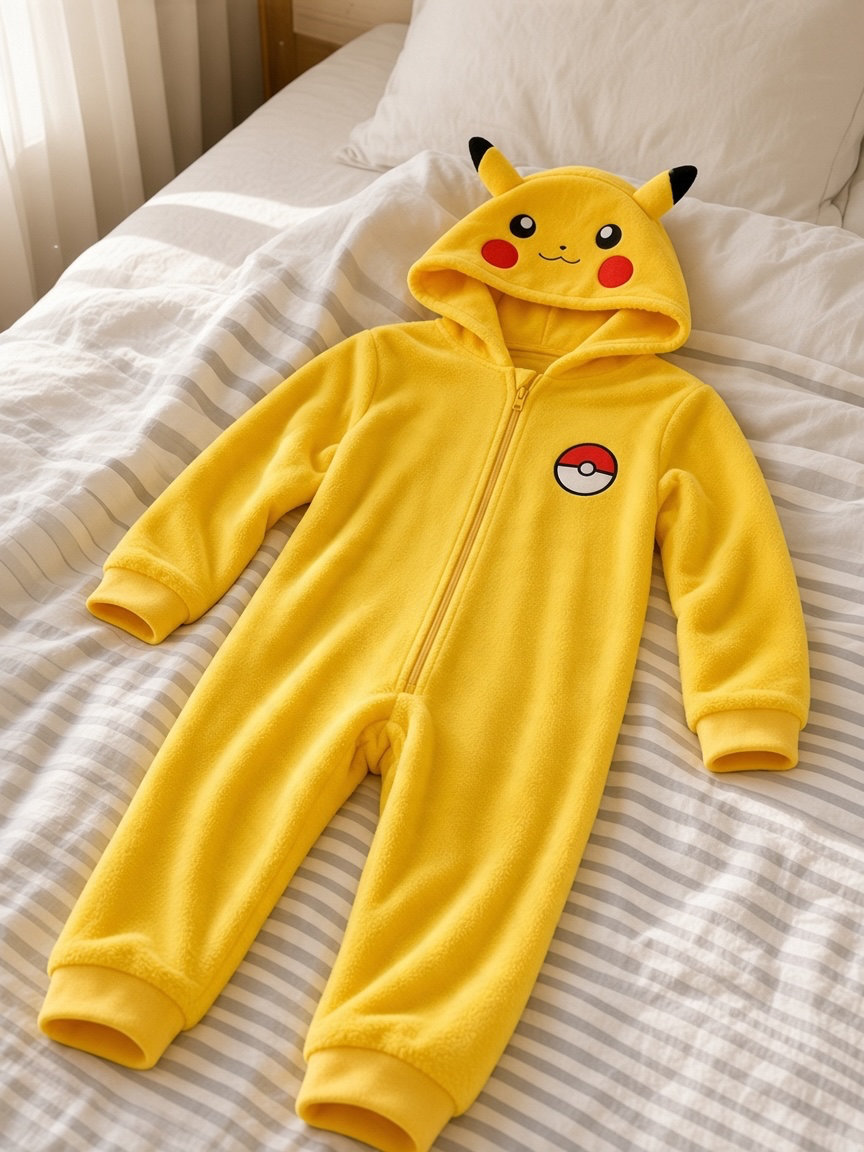 Pijama Macacão de Coralina Pikachu Pokémon Amarelo com Capuz — imagem principal