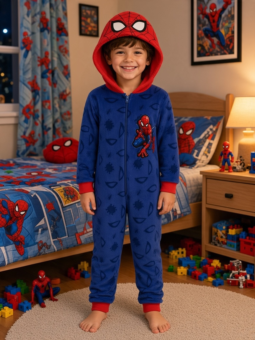 Pijama Macacão de Coralina Spiderman Azul com Capuz da Personagem — imagem principal