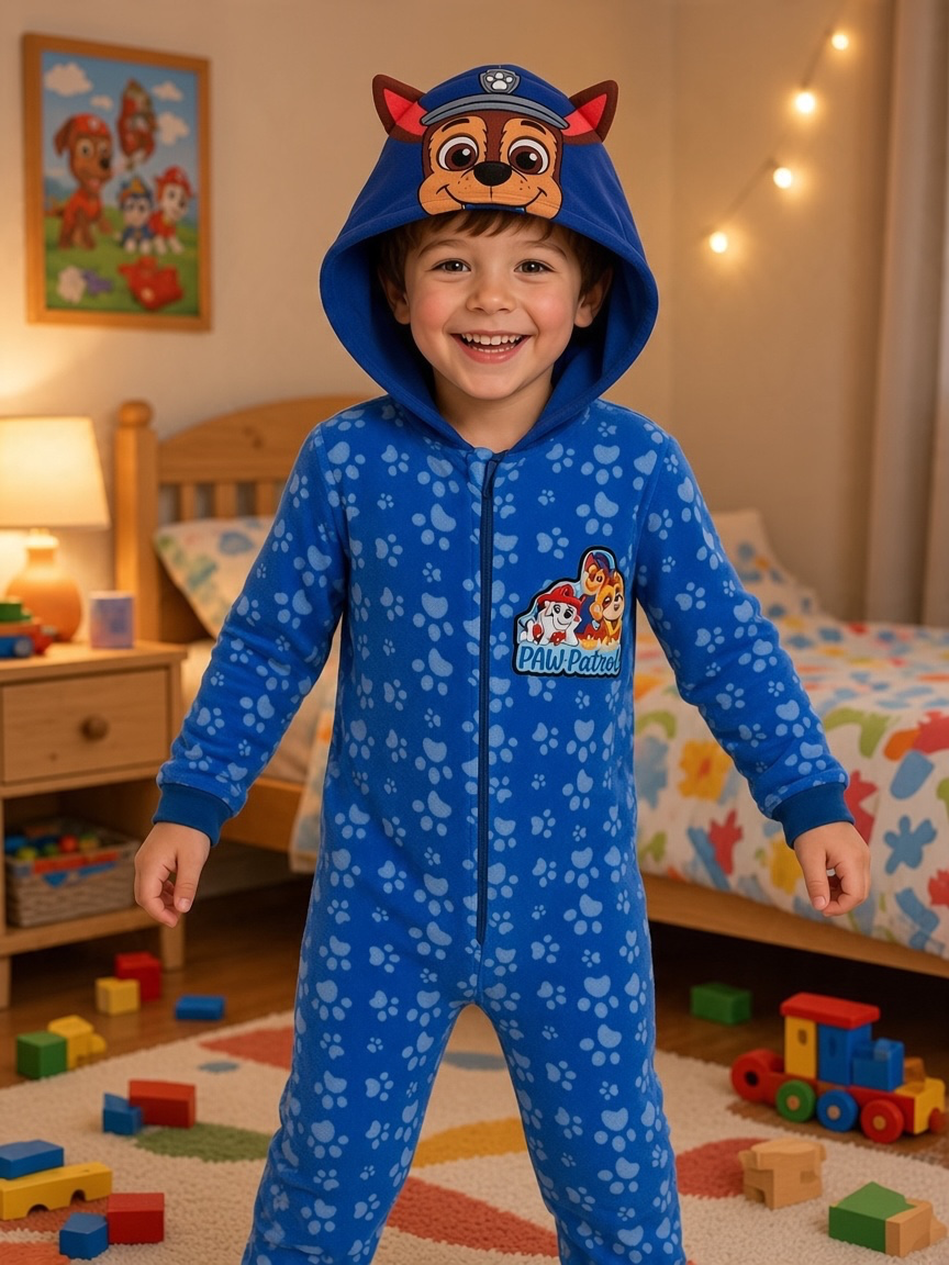 Pijama Macacão de Coralina Patrulha Pata Chase Azul com Capuz — imagem principal