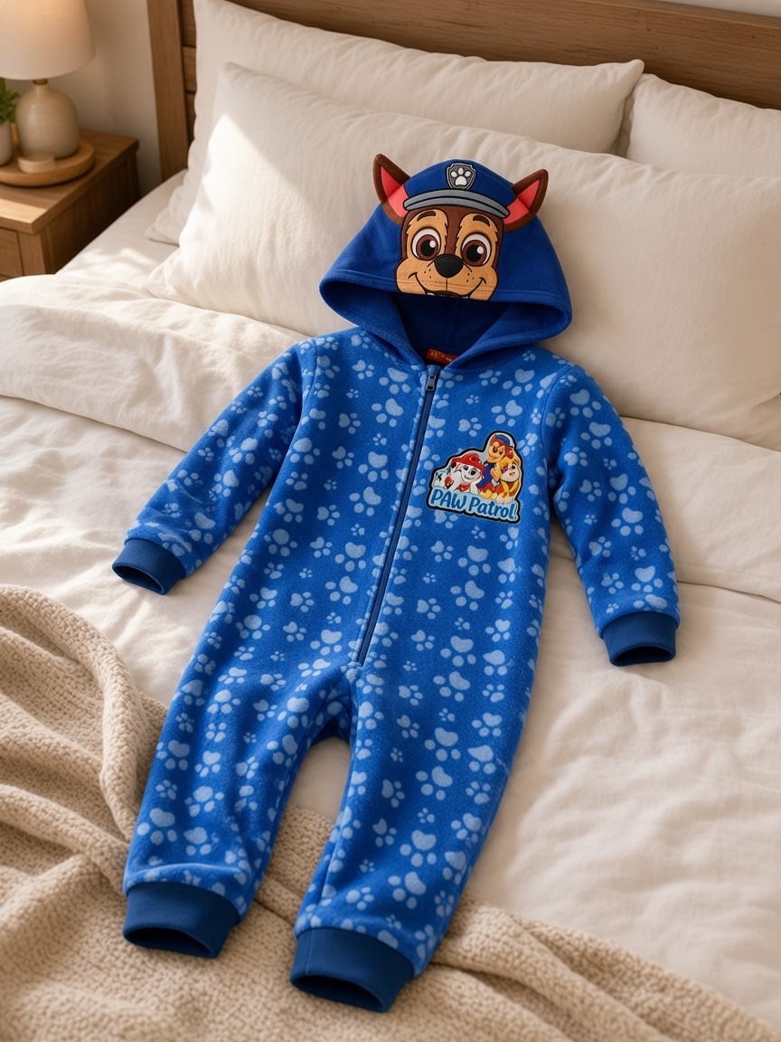 Pijama Macacão de Coralina Patrulha Pata Chase Azul com Capuz — imagem 2