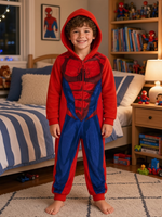 Pijama Macacão de Coralina Spiderman Vermelho e Azul com Capuz — imagem principal