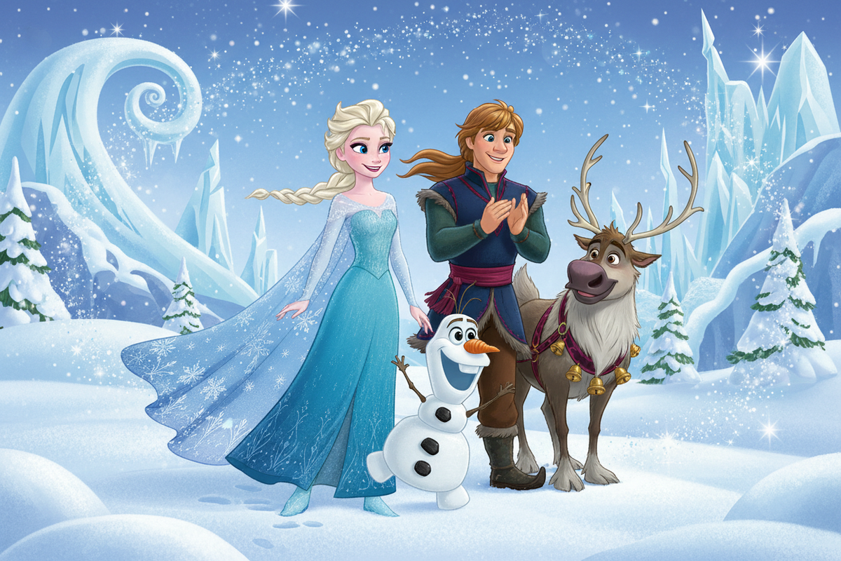 gera-me uma imagem das personagens do frozen