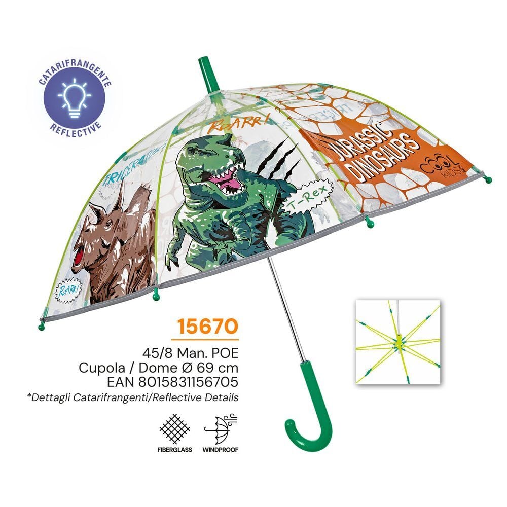 Guarda-chuva Dinossauros Perletti com especificações e detalhes refletores