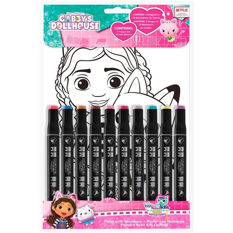 Conjunto de papelaria para pintar por números do Gabby Dollhouse