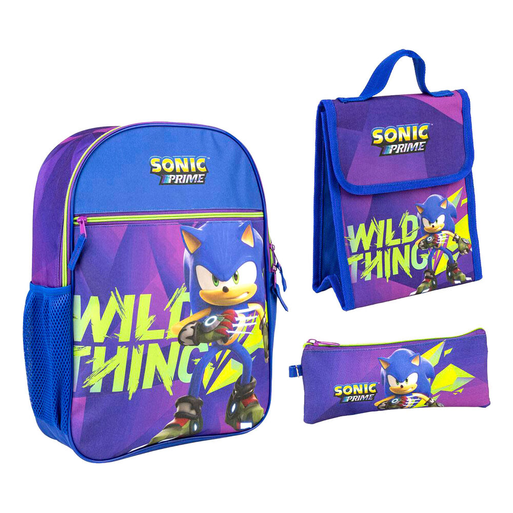 Mochila + estojo + lancheira Sonic Prime 42cm