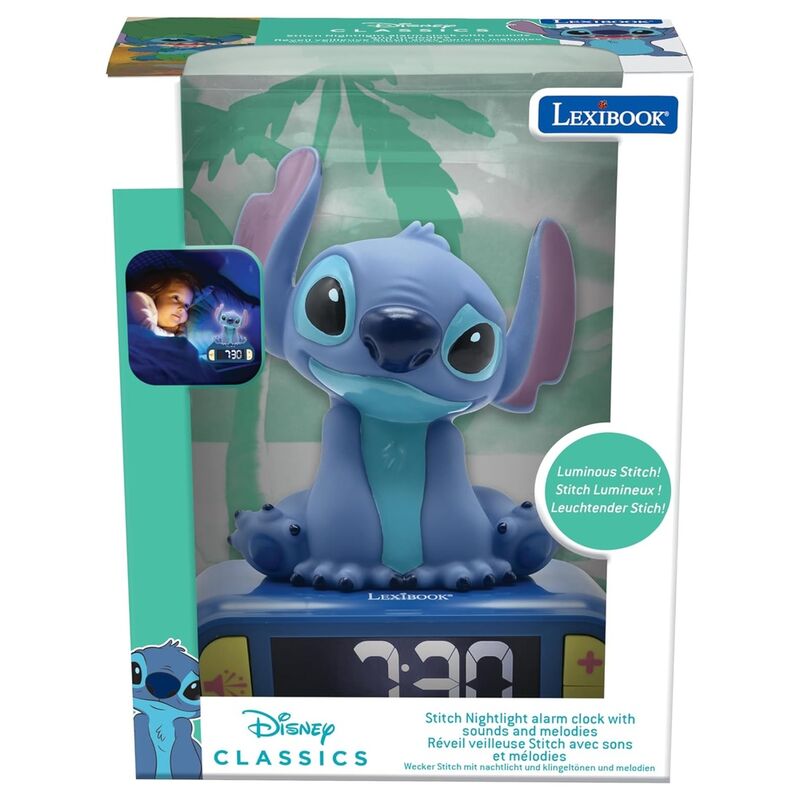 Despertador digital 3D do Stitch da Disney com luz e som.
