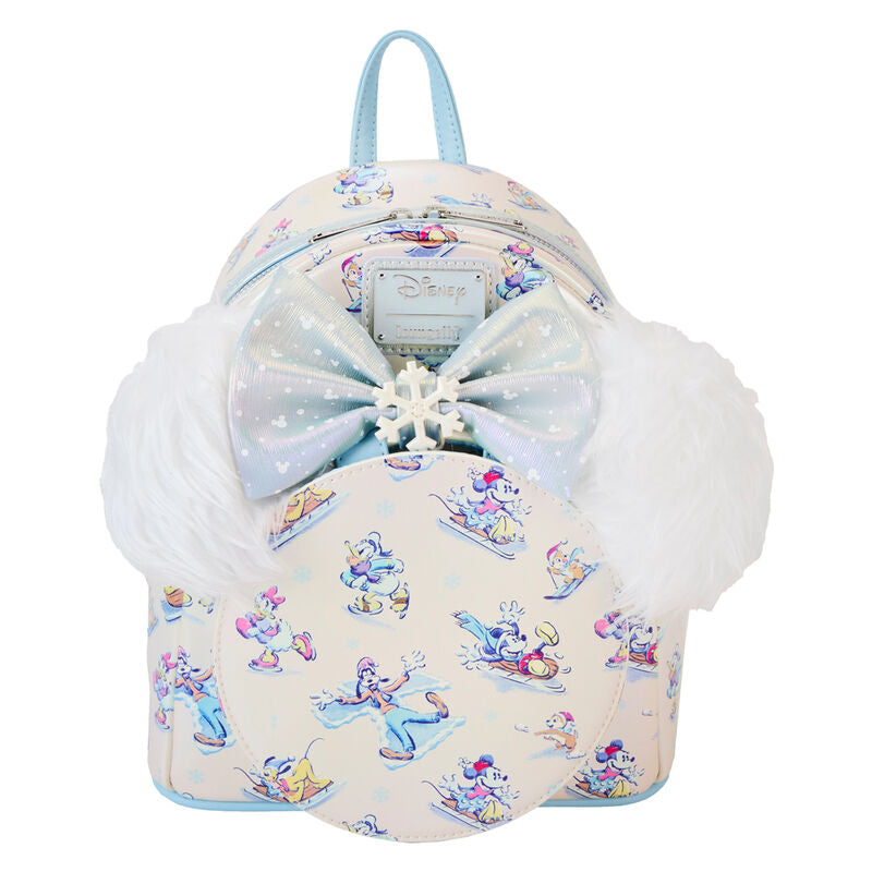 Conjunto Mochila + Tiara de Orelhas Winter Wonderland Mickey and Friends Disney Loungefly 26cm